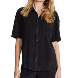 Barefoot Dreams Beach Cozy Terry Button Down Shirt in Black. Size S. NWOT
